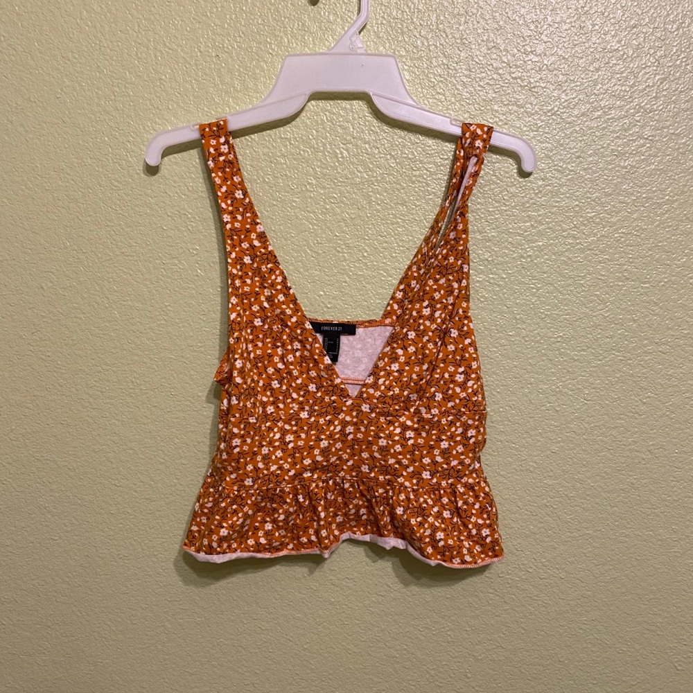 Forever 21 orange floral crop top
